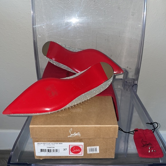 Christian Louboutin new 37,ANJALINA FLAT GLITTER MINI SV71 SILVER,serial#1200727 - Picture 14 of 14